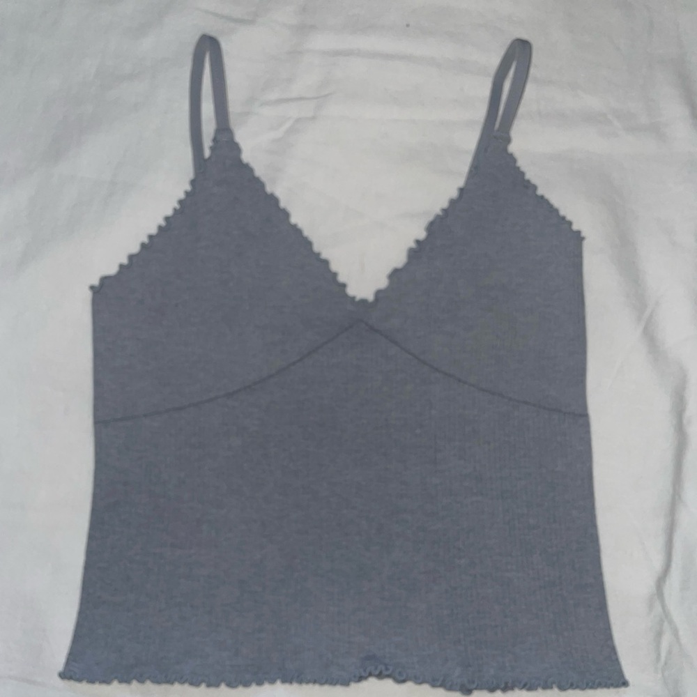 Cute ruffled, v neck tank top with adjustable straps (semi cropped)